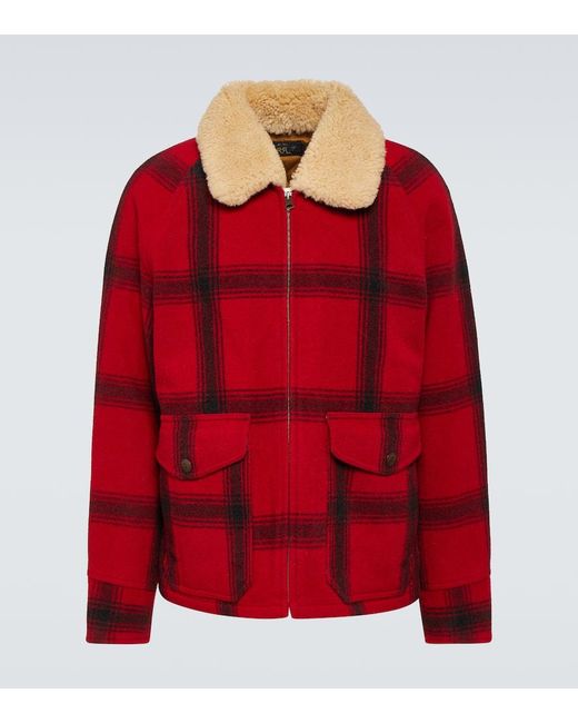 RRL Red Shearling-trimmed Checked Wool Jacket for men