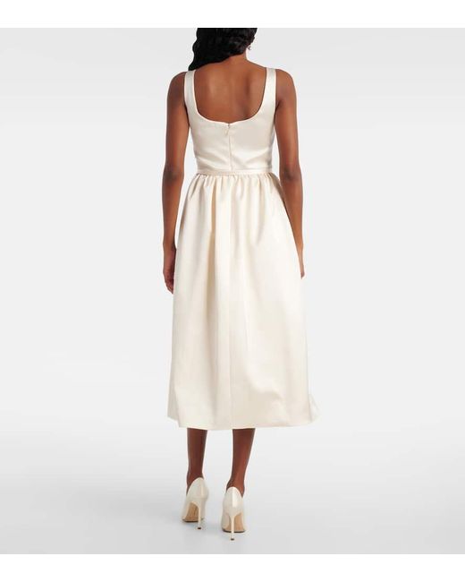 Self-Portrait White Bridal Floral-Applique Satin Midi Dress