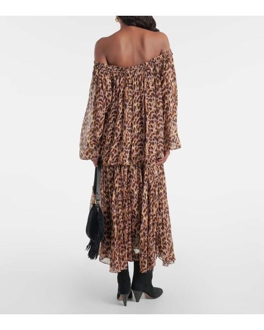 Isabel Marant Brown Vutti Printed Off-shoulder Blouse