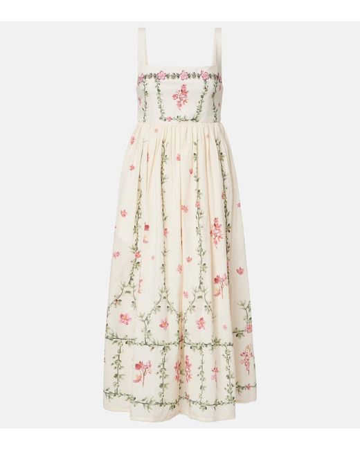 Agua Bendita Natural Barbara Floral Cotton Midi Dress