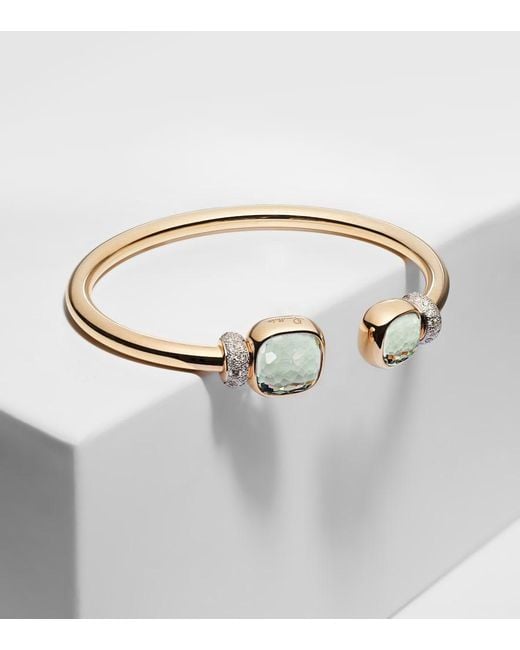 Pomellato White Nudo 18Kt Rose Cuff Bracelet With Prasiolites And Diamonds
