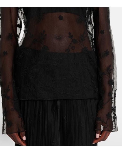 Totême  Gray Embroidered Tulle Blouse