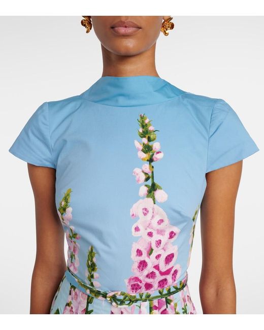 Oscar de la Renta White Floral Cotton-Blend Poplin Midi Dress