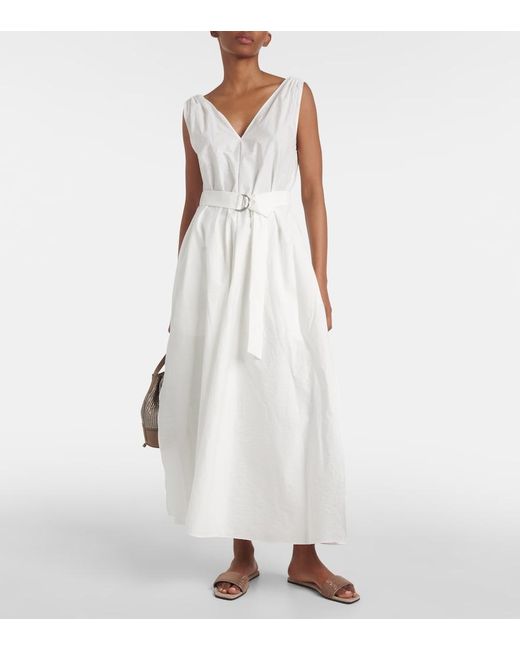 Brunello Cucinelli White Pleated Maxi Dress