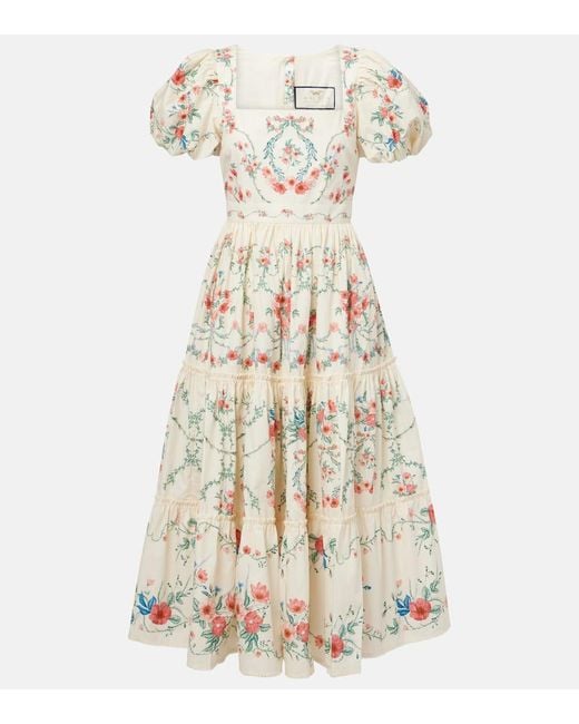 Agua Bendita Natural Alga Floral Cotton Poplin Midi Dress