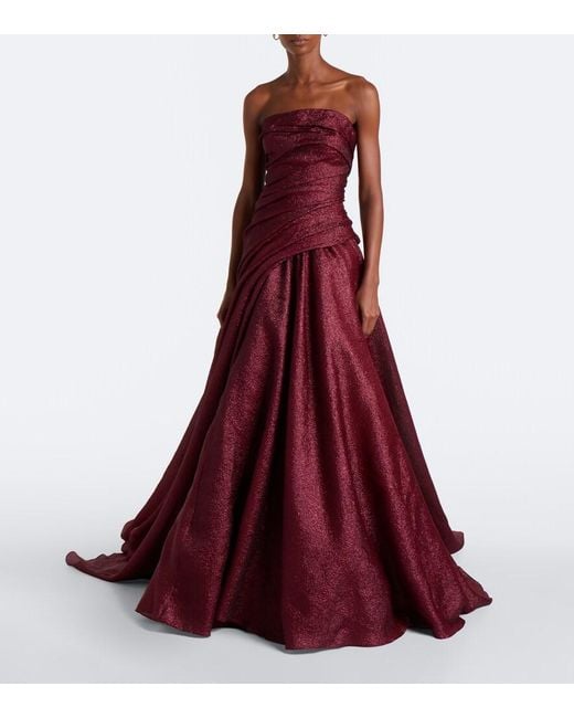 Marmar Halim Red Draped Strapless Bustier Gown