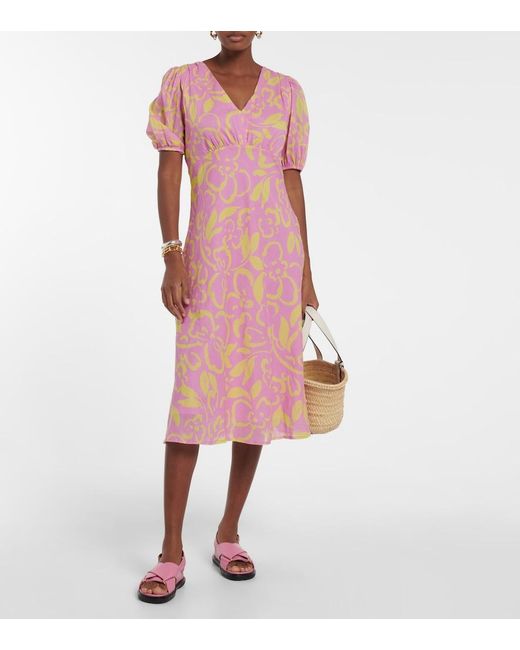 Velvet Pink Charlotte Floral Cotton Midi Dress
