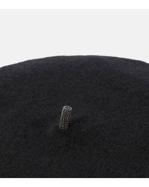 Brunello Cucinelli Black Verziertes Barett Aus Wolle