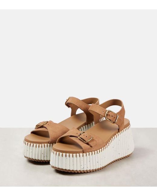 Chloé Natural Nama Suede Wedge Sandals
