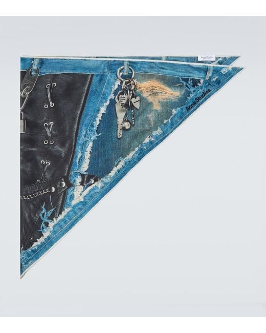 Acne Blue Trompe L'Oil Silk Scarf for men
