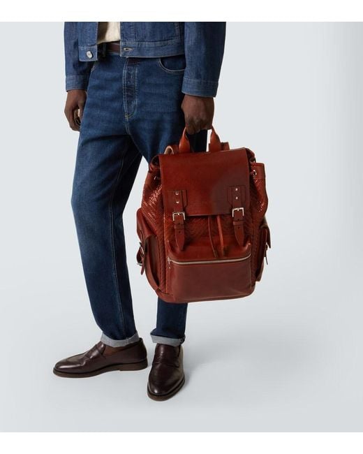 Brunello Cucinelli Brown City Leather Backpack for men