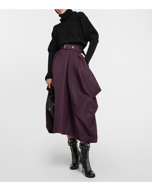 Falda midi de faya drapeada Alexander McQueen de color Purple