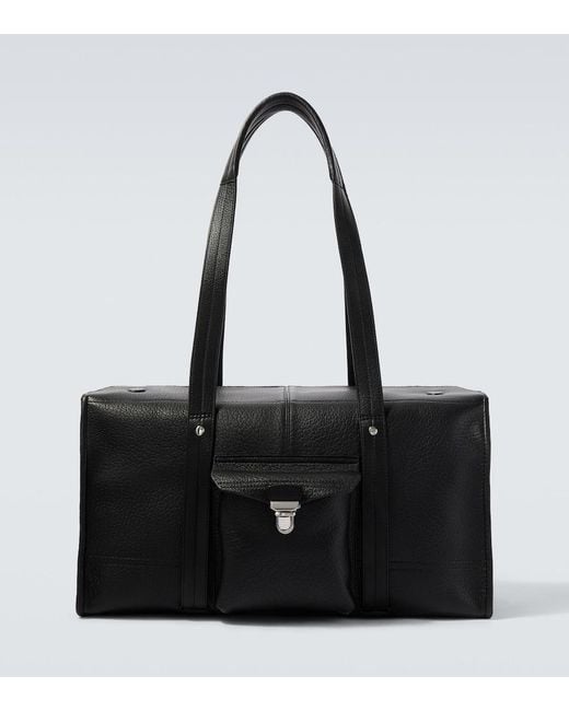 Lemaire Black Soft Gear Leather Tote Bag for men