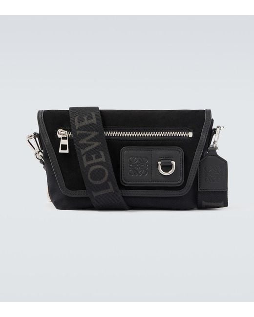Loewe Black Flex Mini Canvas And Suede Messenger Bag for men