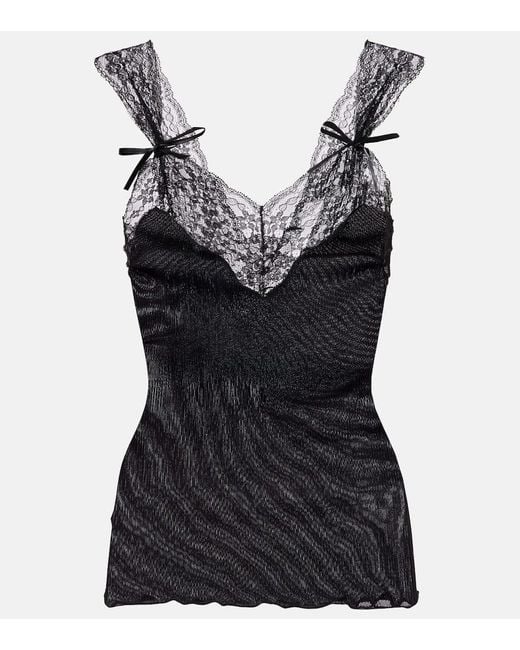 Saint Laurent Black Top Aus Rippstrick Mit Spitze
