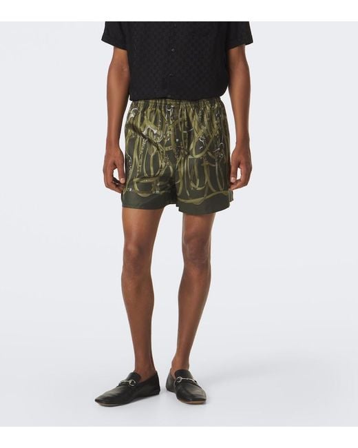 Gucci Green Printed Silk Twill Shorts for men