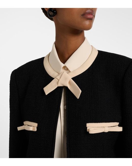 Valentino Black Bow-Detail Wool-Blend Tweed Jacket