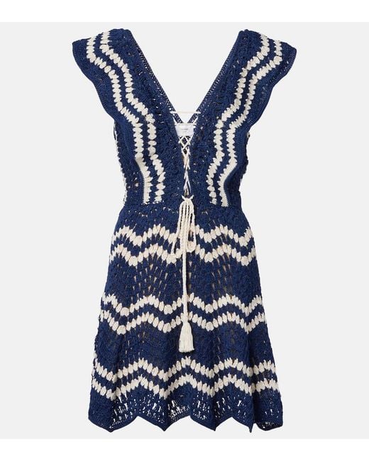 Anna Kosturova Blue Melissa Crochet Cotton Minidress