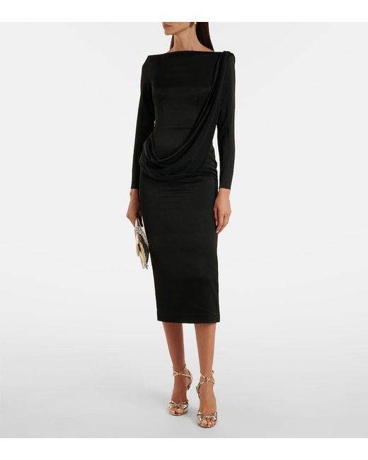 Alex Perry Black Asymmetric Draped Midi Dress