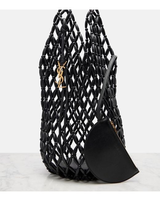 Saint Laurent Black Cassandre Beaded Shoulder Bag