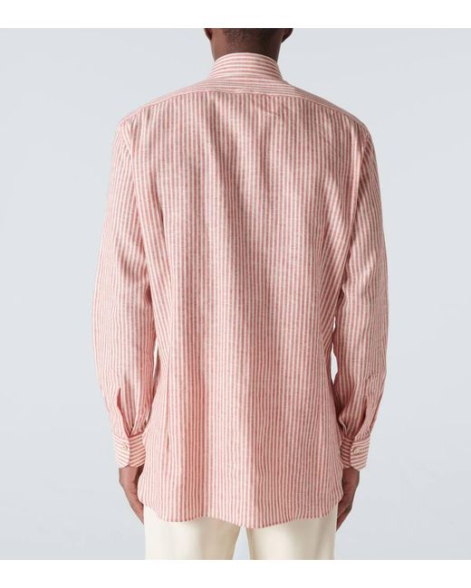Camisa de mezcla de lino a rayas Kiton de hombre de color Pink