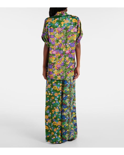 ALÉMAIS Green Printed Silk Satin Shirt