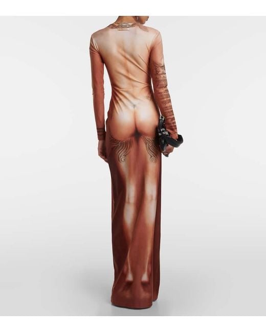 Vestido largo Nude estampado Jean Paul Gaultier de color Brown