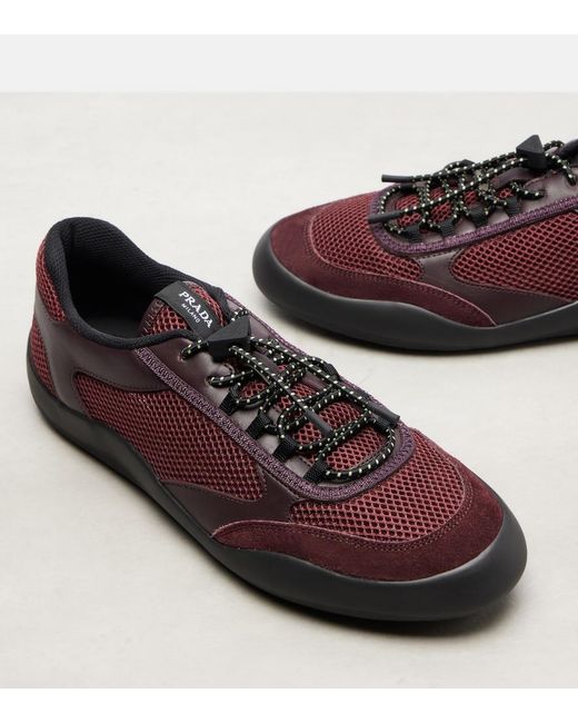 Prada Brown Speedrock Leather-Trimmed Sneakers