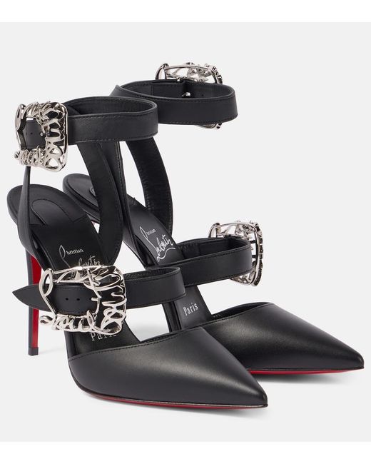 Christian Louboutin Black Giddylina 100 Buckle-Embellished Leather Pumps