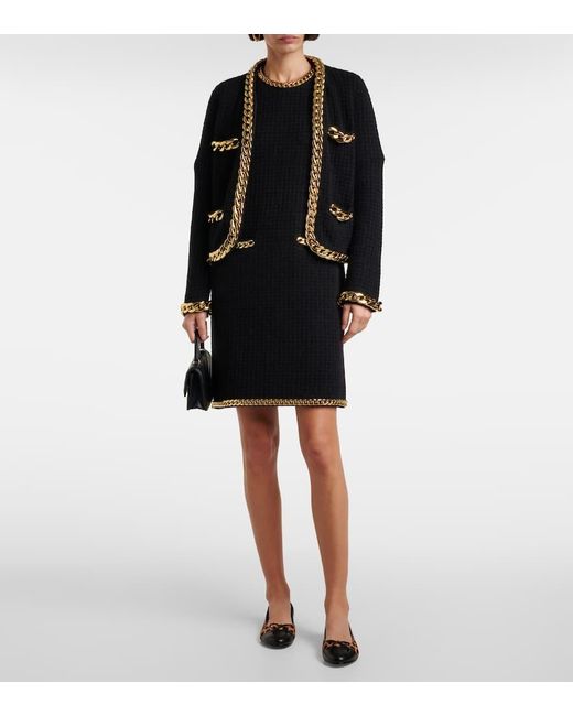 Tory Burch Black Chain-Trimmed Wool-Blend Dress