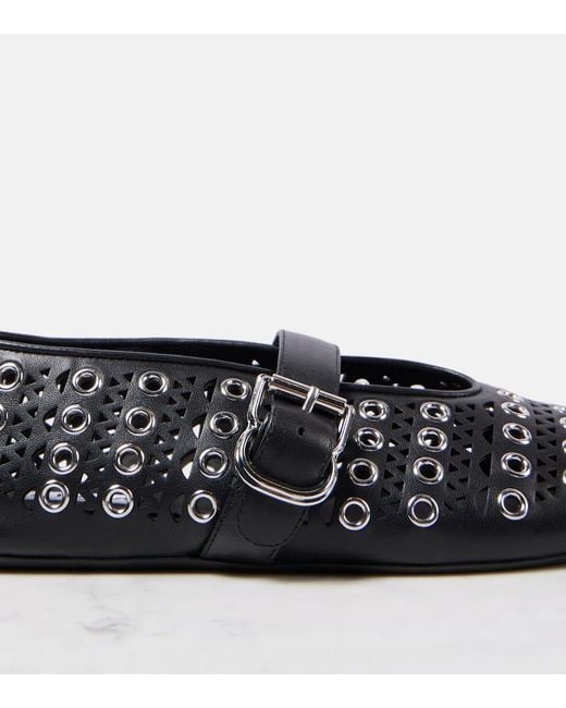 Alaïa Black Vienne Mary-Jane-Ballerinas Aus Leder Mit Ösen Und Perforationen