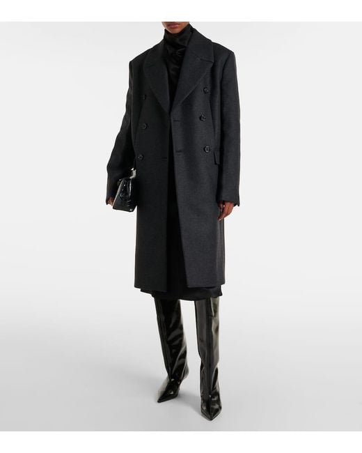 Totême  Black Double-Breasted Wool-Blend Felt Coat