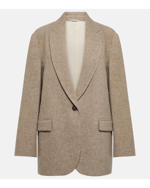 Brunello Cucinelli Natural Single-Breasted Yak Wool Blazer
