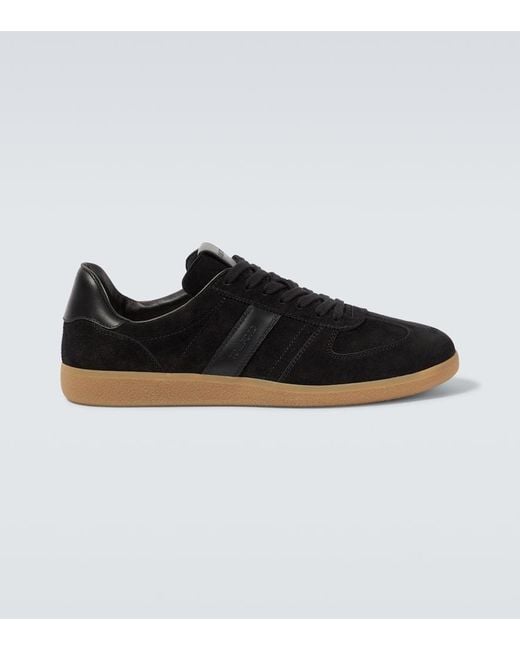 Tom Ford Black Leather-Trimmed Suede Sneakers for men