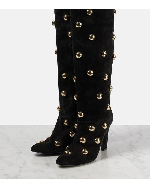 Chloé Black Eve 85 Embellished Suede Over-The-Knee Boots
