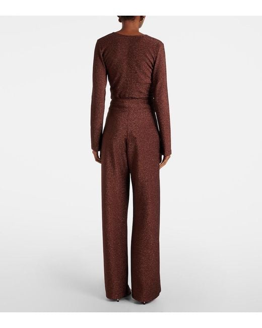 Johanna Ortiz Red Lame High-Rise Wide-Leg Pants