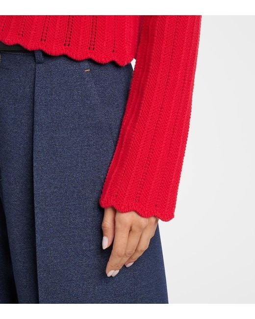 Altuzarra Red Mariette Scalloped Pointelle Cotton Cardigan