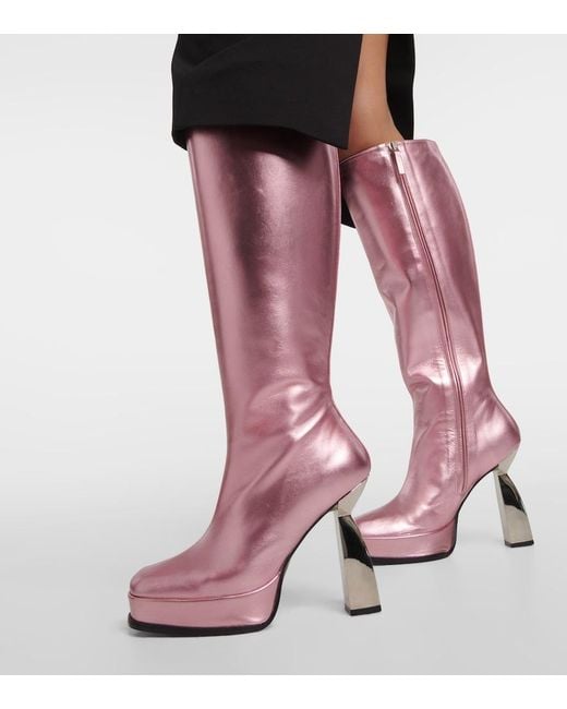 NODALETO Pink Angel Metallic Leather Knee-High Boots
