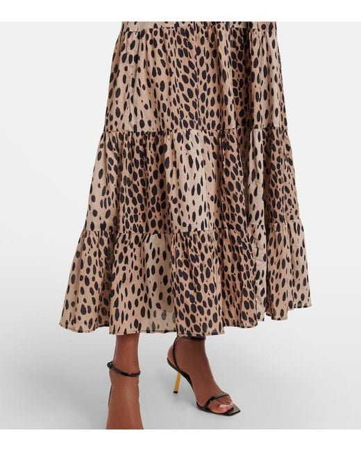 Rixo Brown Tiered Leopard-Print Cotton Maxi Dress