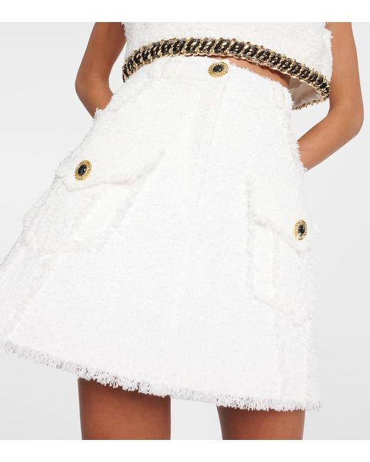 Minifalda de tweed Balmain de color White