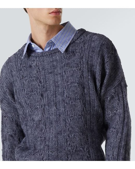Our Legacy Blue Popover Cable-Knit Wool-Blend Sweater for men