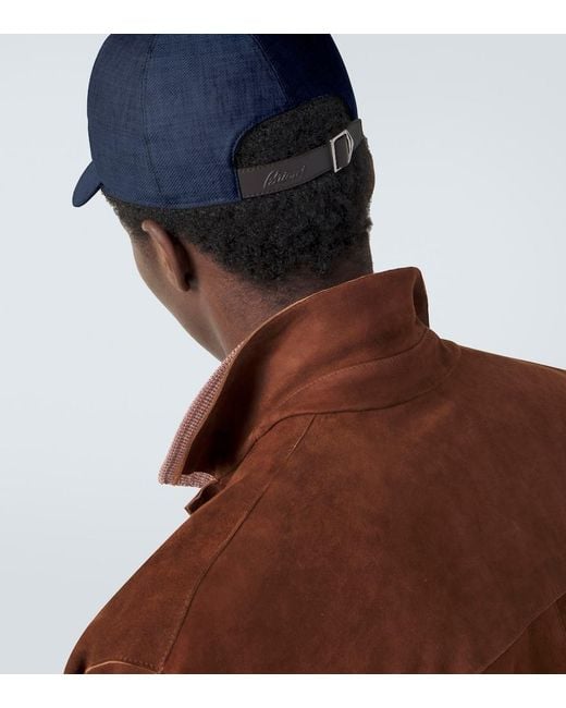 Brioni Blue Logo Linen And Wool Baseball Cap for men