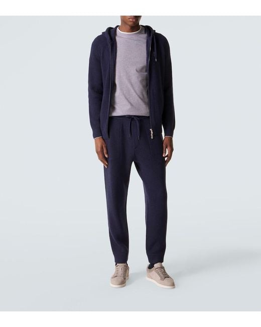 Brunello Cucinelli Blue Ribbed-Knit Cashmere Zip-Up Cardigan for men