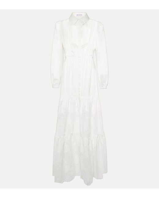 Vestido largo de algodon con encaje Self-Portrait de color White