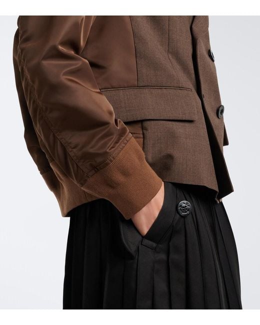 Sacai Brown Double-Breasted Wool And Technical Jacket