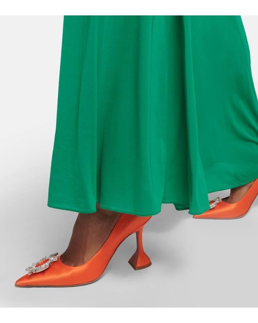 AMINA MUADDI Red Crystal-Embellished Satin Pumps