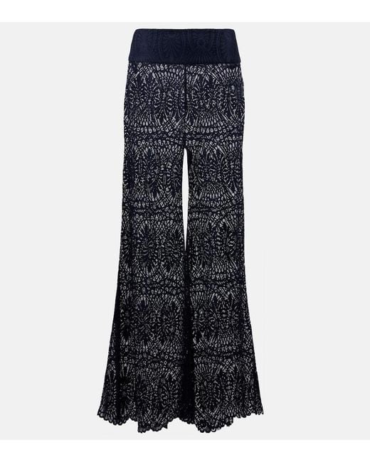 Alexandra Miro Blue Paloma Lace Wide-Leg Pants