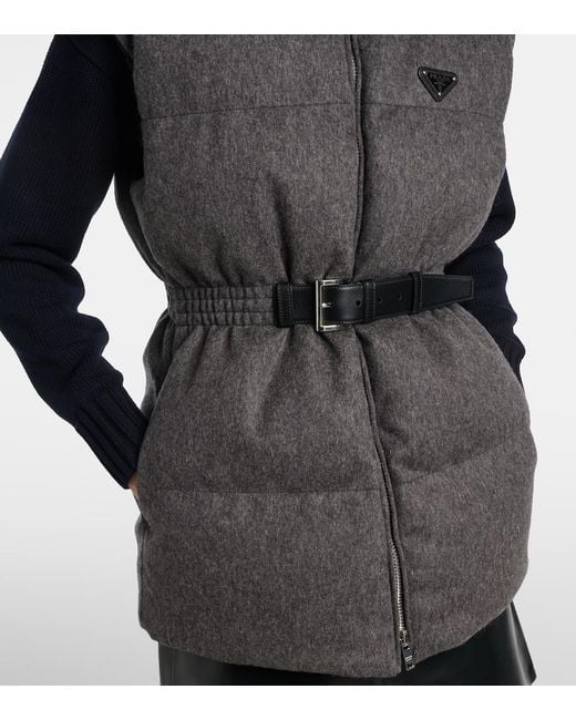 Prada Black Belted Virgin Wool Down Vest