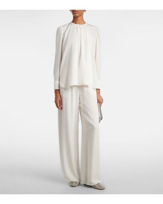 Oscar de la Renta White Mid-Rise Silk Straight Pants