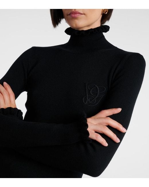 Valentino Black Ruffled Virgin Wool Sweater